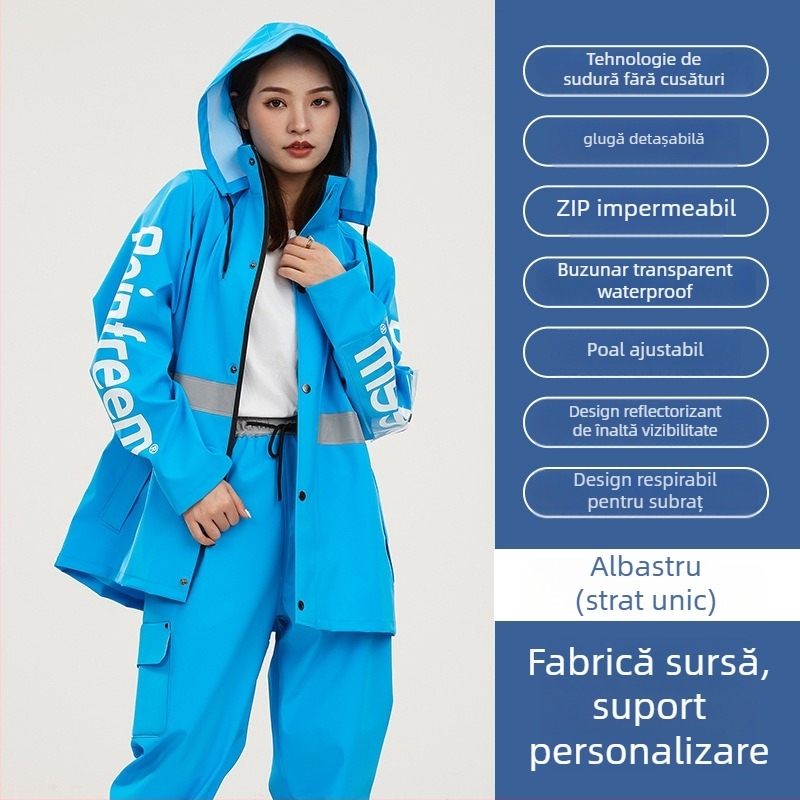 Set impermeabil pentru rideri: palton de ploaie split și pantaloni, țesătură tricotată groasă, strat impermeabil PVC, adult unisex