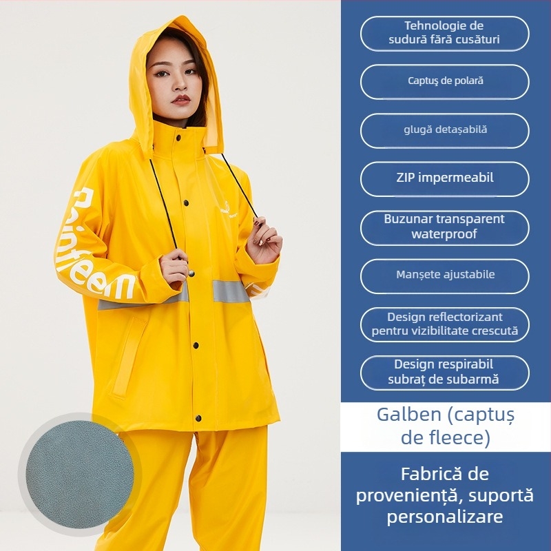 Set impermeabil pentru rideri: palton de ploaie split și pantaloni, țesătură tricotată groasă, strat impermeabil PVC, adult unisex