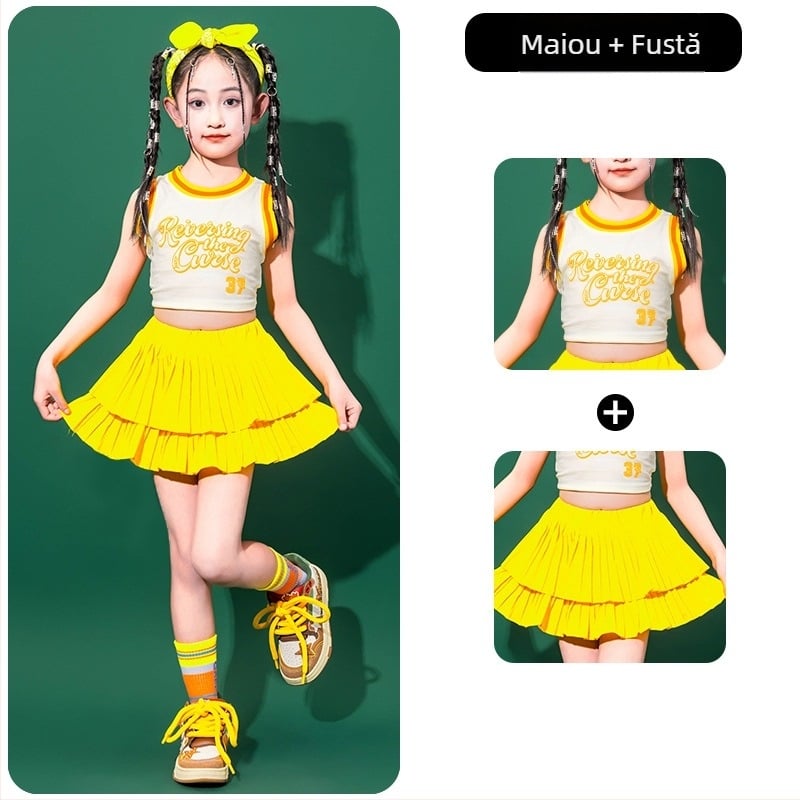 Costum de dans hip-hop pentru copii, pentru fetițe, bumbac 80%, destinat copiilor peste 8 ani și peste 140 cm înălțime, vara 2025