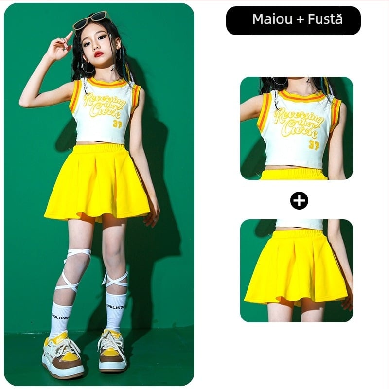 Costum de dans hip-hop pentru copii, pentru fetițe, bumbac 80%, destinat copiilor peste 8 ani și peste 140 cm înălțime, vara 2025