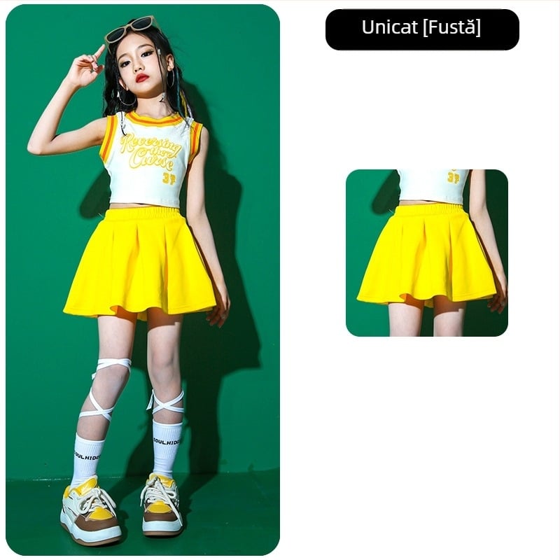 Costum de dans hip-hop pentru copii, pentru fetițe, bumbac 80%, destinat copiilor peste 8 ani și peste 140 cm înălțime, vara 2025