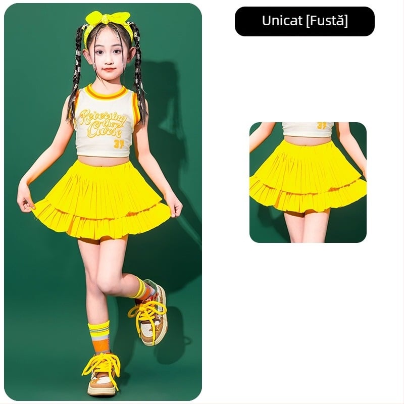 Costum de dans hip-hop pentru copii, pentru fetițe, bumbac 80%, destinat copiilor peste 8 ani și peste 140 cm înălțime, vara 2025