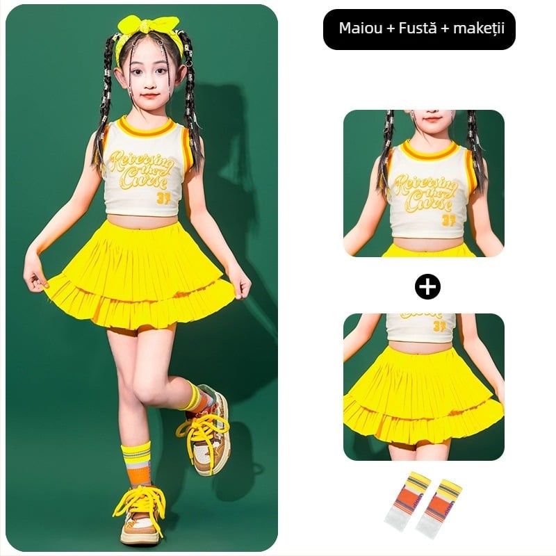 Costum de dans hip-hop pentru copii, pentru fetițe, bumbac 80%, destinat copiilor peste 8 ani și peste 140 cm înălțime, vara 2025