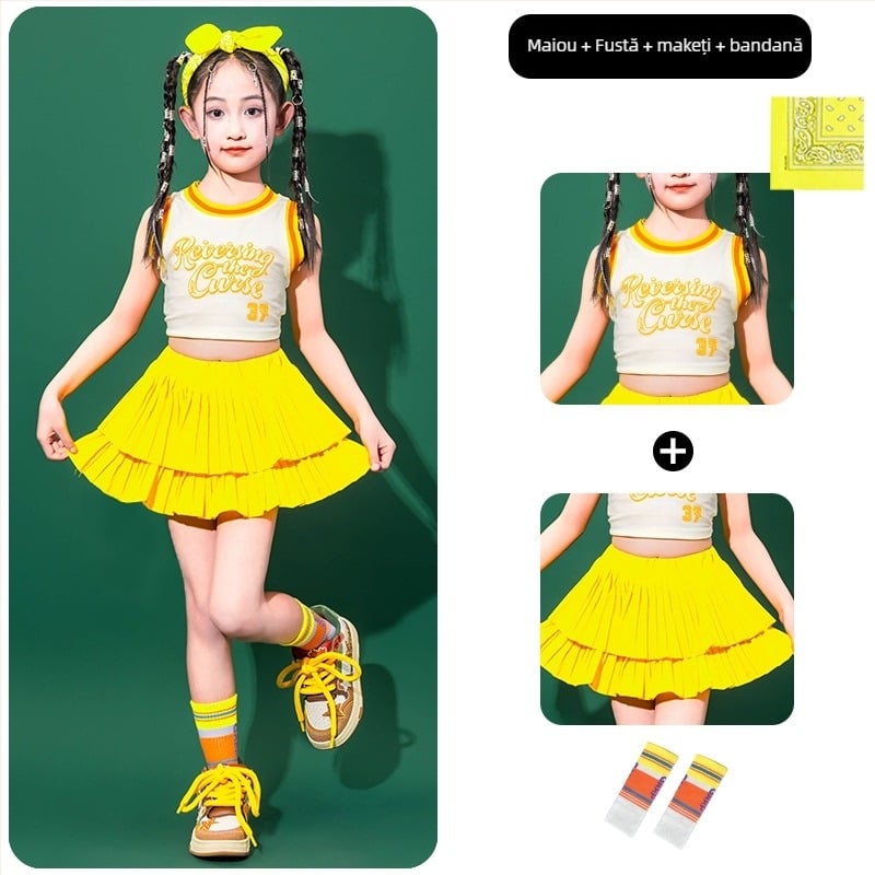 Costum de dans hip-hop pentru copii, pentru fetițe, bumbac 80%, destinat copiilor peste 8 ani și peste 140 cm înălțime, vara 2025