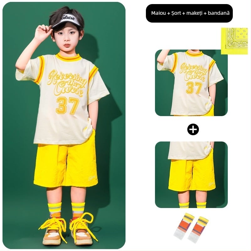 Costum de dans hip-hop pentru copii, pentru fetițe, bumbac 80%, destinat copiilor peste 8 ani și peste 140 cm înălțime, vara 2025