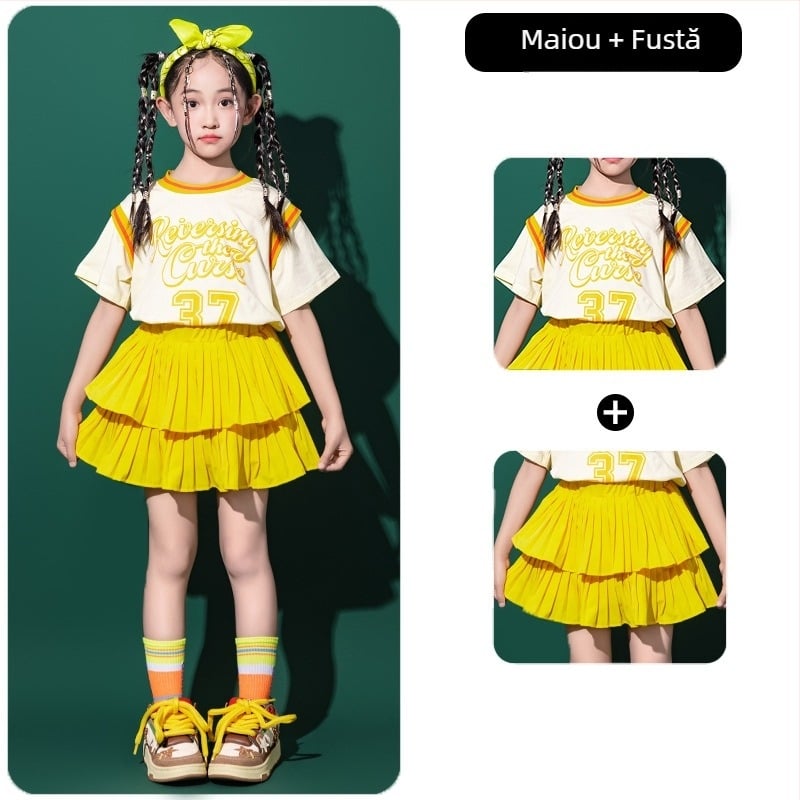 Costum de dans hip-hop pentru copii, pentru fetițe, bumbac 80%, destinat copiilor peste 8 ani și peste 140 cm înălțime, vara 2025