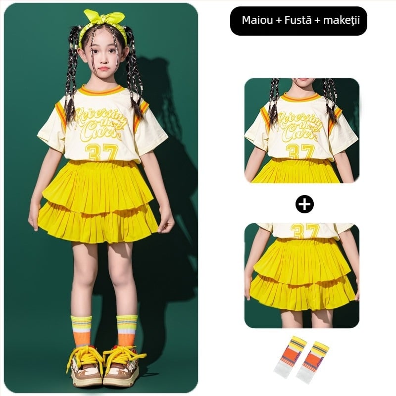 Costum de dans hip-hop pentru copii, pentru fetițe, bumbac 80%, destinat copiilor peste 8 ani și peste 140 cm înălțime, vara 2025