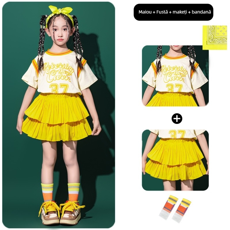 Costum de dans hip-hop pentru copii, pentru fetițe, bumbac 80%, destinat copiilor peste 8 ani și peste 140 cm înălțime, vara 2025