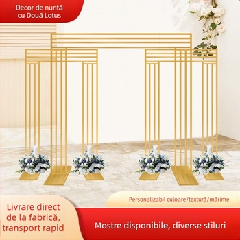 Cadru metalic placat cu aur pentru fundal de nuntă, arc exterior, cadru pătrat