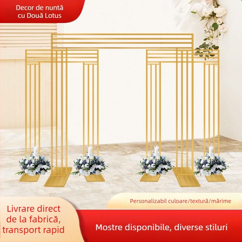 Cadru metalic placat cu aur pentru fundal de nuntă, arc exterior, cadru pătrat