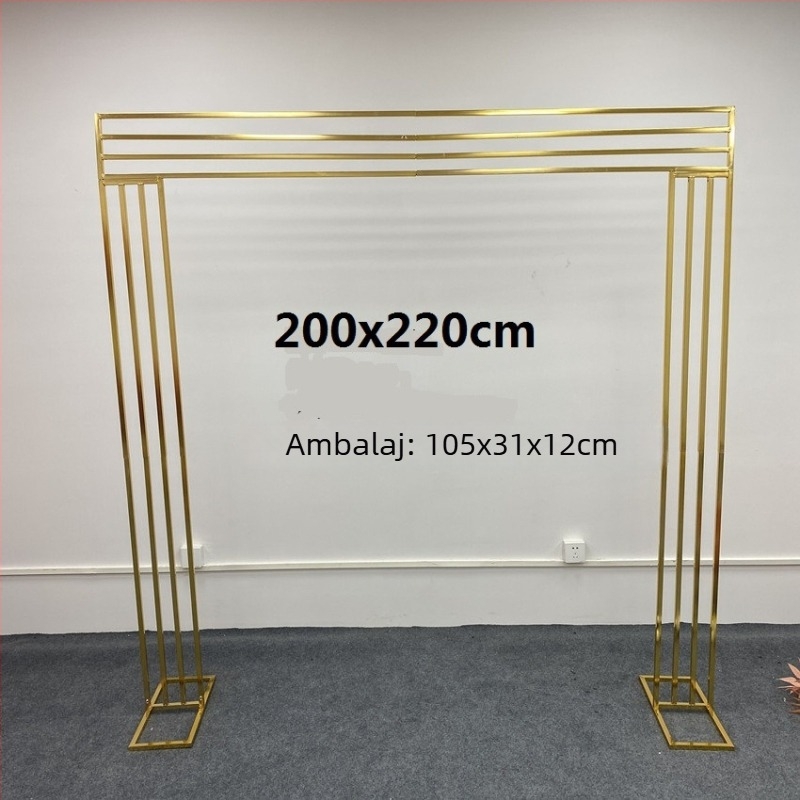 Cadru metalic placat cu aur pentru fundal de nuntă, arc exterior, cadru pătrat