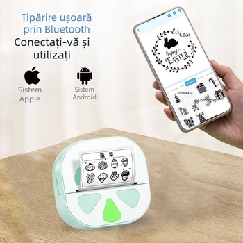 Printer portabil termic pentru etichete D20 cu Bluetooth, pentru telefoane, fără cerneală, imprimare 48 mm, hârtie 57 mm