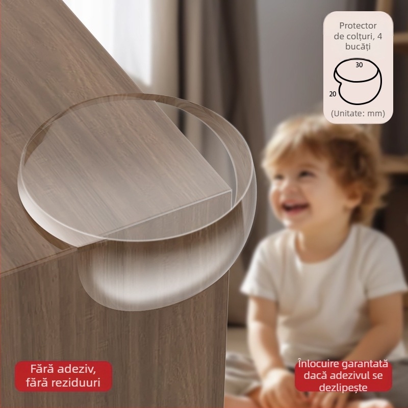 Protector pentru colțul mesei, unghi drept, silicon moale transparent, protecție anti-coliziune