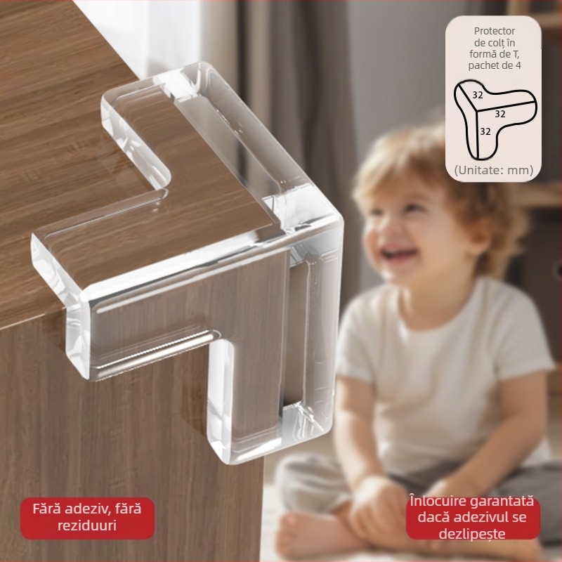 Protector pentru colțul mesei, unghi drept, silicon moale transparent, protecție anti-coliziune