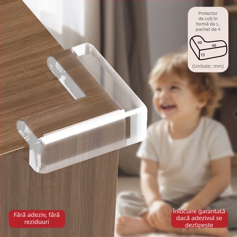 Protector pentru colțul mesei, unghi drept, silicon moale transparent, protecție anti-coliziune