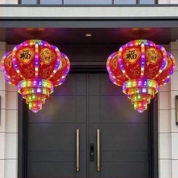 Felinar LED rotativ, formă circulară, PVC/acrilic, mecanic și meșteșuguri populare, stil chinezesc, rezistent la apă și vânt