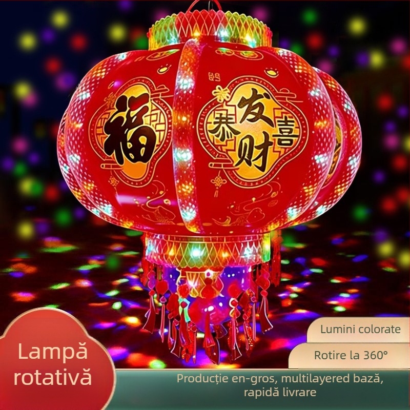 Felinar LED rotativ, formă circulară, PVC/acrilic, mecanic și meșteșuguri populare, stil chinezesc, rezistent la apă și vânt