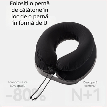 Perneu portabil de gât, cu susținere înălțată, pernă de călătorie pentru zboruri lungi, pernă de gât auto-umflabilă prin apăsare