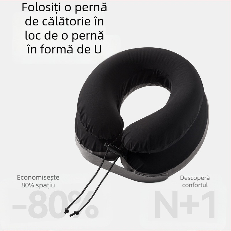 Perneu portabil de gât, cu susținere înălțată, pernă de călătorie pentru zboruri lungi, pernă de gât auto-umflabilă prin apăsare