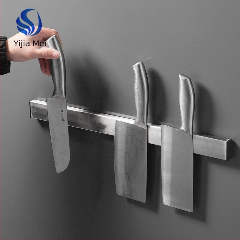 Suport magnetic pentru cuțite pe perete din oțel inoxidabil 304, fără găuri, un singur nivel, design modern minimalist, încărcare 7,5 kg