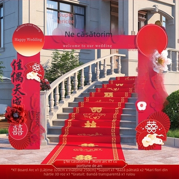 Arc de nuntă pentru intrare cu tablă de bun-venit și decor cu flori de mătase, pentru ceremonie în aer liber
