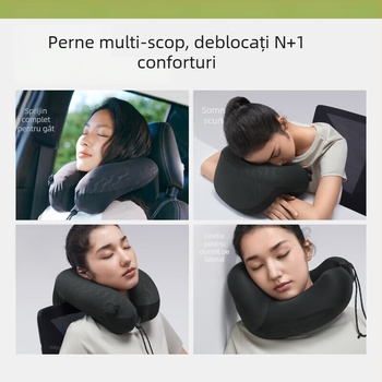 Pernă de călătorie în formă de U, cu susținere completă a gâtului, umflare rapidă, portabilă