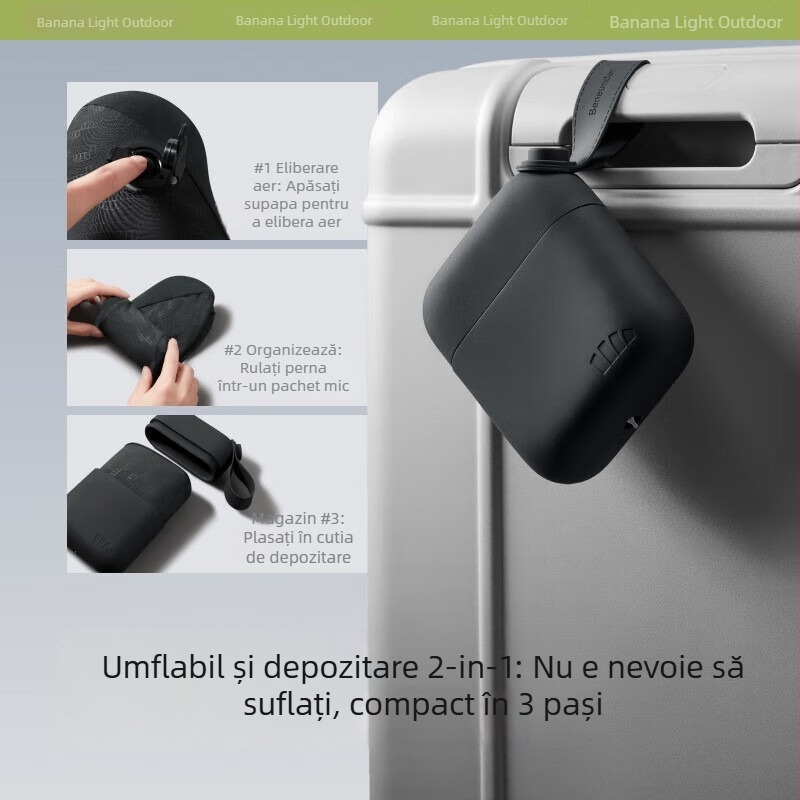 Pernă de călătorie în formă de U, cu susținere completă a gâtului, umflare rapidă, portabilă