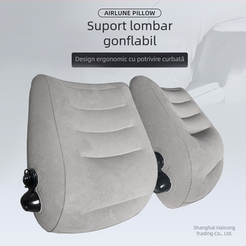 Perna lombară gonflabilă de tip apăsare, pernă de călătorie portabilă cu husă PVC flocking și umplutură PVC, pentru avion și tren de mare viteză