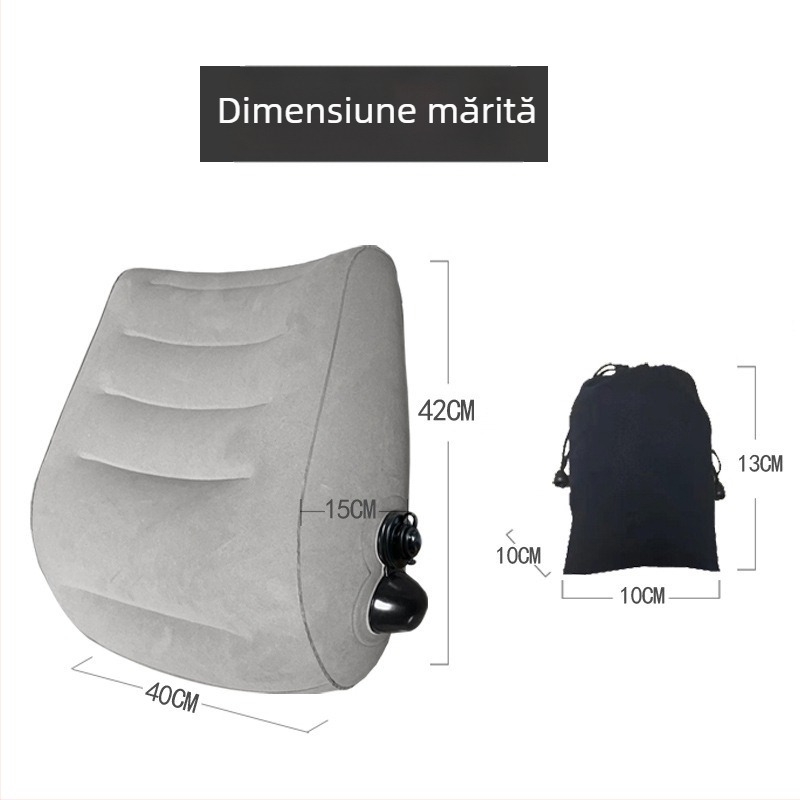 Perna lombară gonflabilă de tip apăsare, pernă de călătorie portabilă cu husă PVC flocking și umplutură PVC, pentru avion și tren de mare viteză