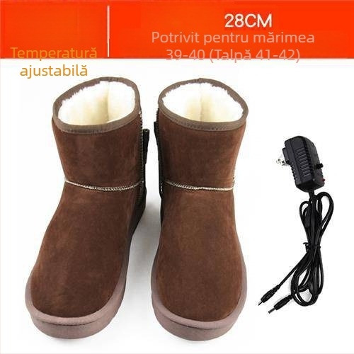 Papuci de casă încălziți USB pentru bărbați, reîncărcabili, detașabili și lavabili, piele naturală