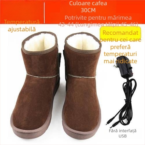 Papuci de casă încălziți USB pentru bărbați, reîncărcabili, detașabili și lavabili, piele naturală