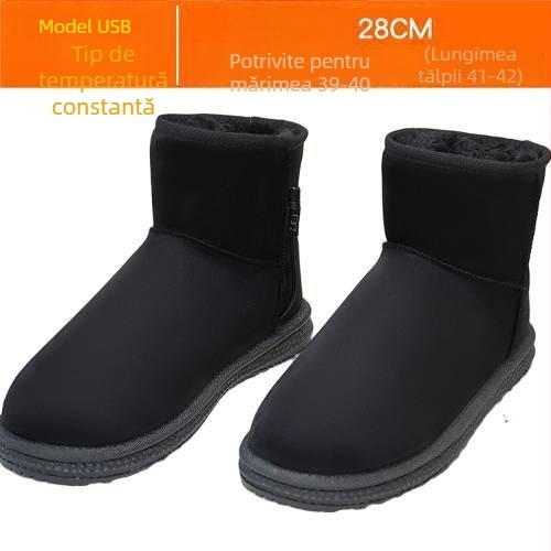 Papuci de casă încălziți USB pentru bărbați, reîncărcabili, detașabili și lavabili, piele naturală