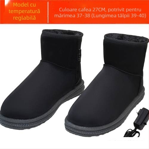 Papuci de casă încălziți USB pentru bărbați, reîncărcabili, detașabili și lavabili, piele naturală