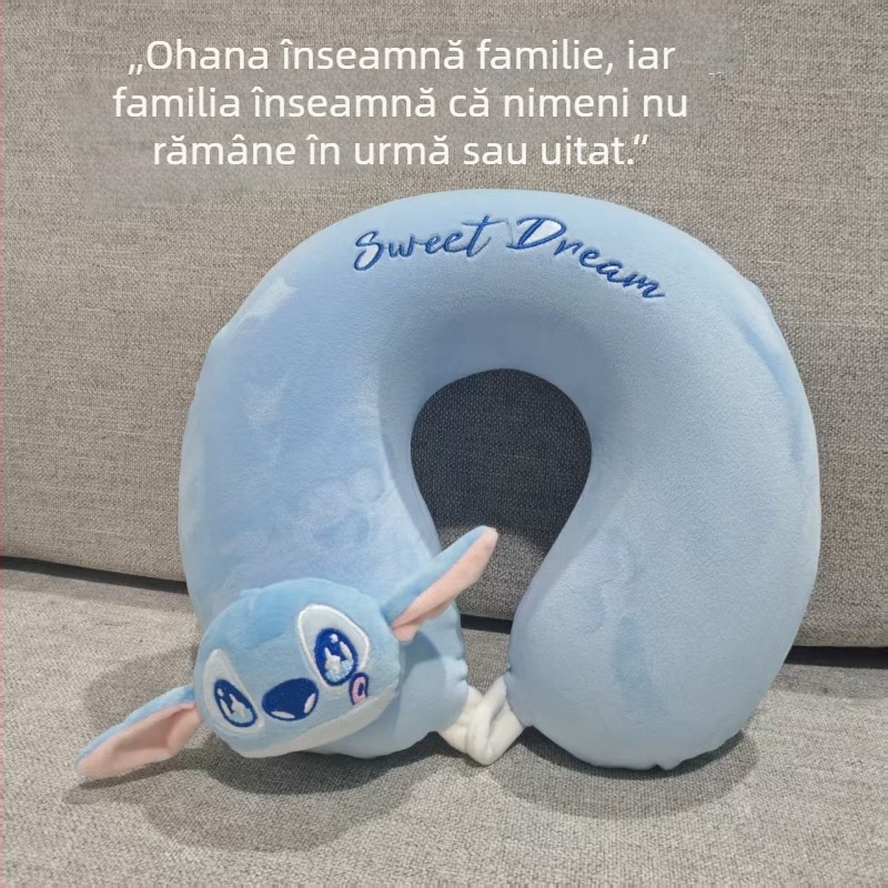 Pernă de gât în formă de U pentru călătorii, cu spumă cu memorie și husă din catifea