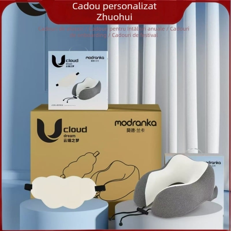 Pernă cervicală în formă de U pentru călătorii, cu spumă cu memorie și husă din ice silk – design minimalist pentru adulți