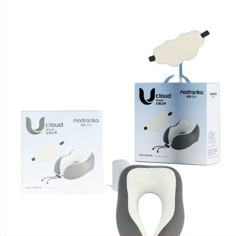 Pernă cervicală în formă de U pentru călătorii, cu spumă cu memorie și husă din ice silk – design minimalist pentru adulți