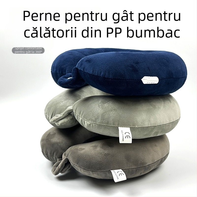 Pernă cervicală în formă de U pentru călătorii, umplutură PP bumbac, țesătură crystal velvet, stil modern minimalist, pentru adulți