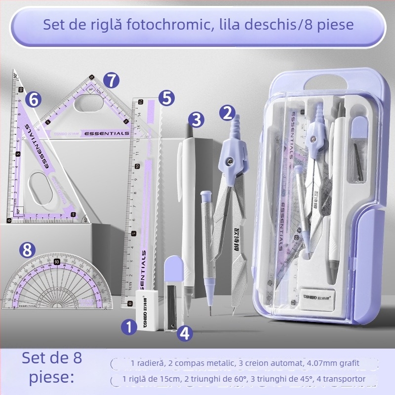 Set compas și riglă Learn happily — instrumente de desen matematic neelectrice