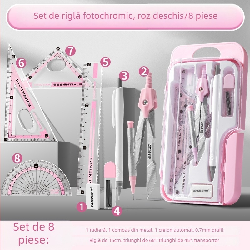Set compas și riglă Learn happily — instrumente de desen matematic neelectrice