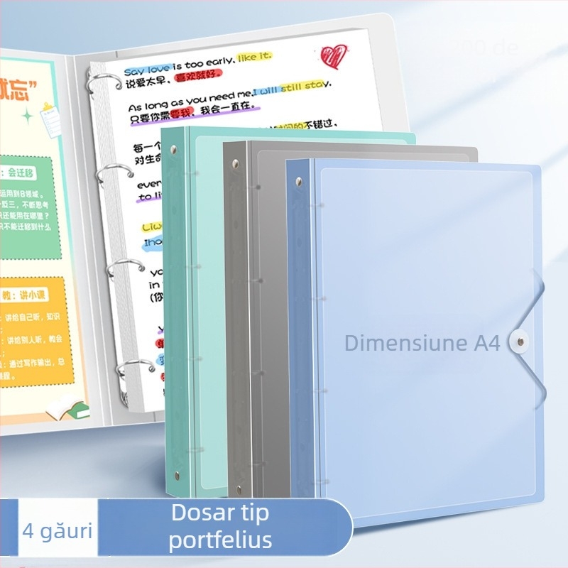 Mapă A4 cu găuri 4, pagini interioare PP, 60 coli, personalizare disponibilă