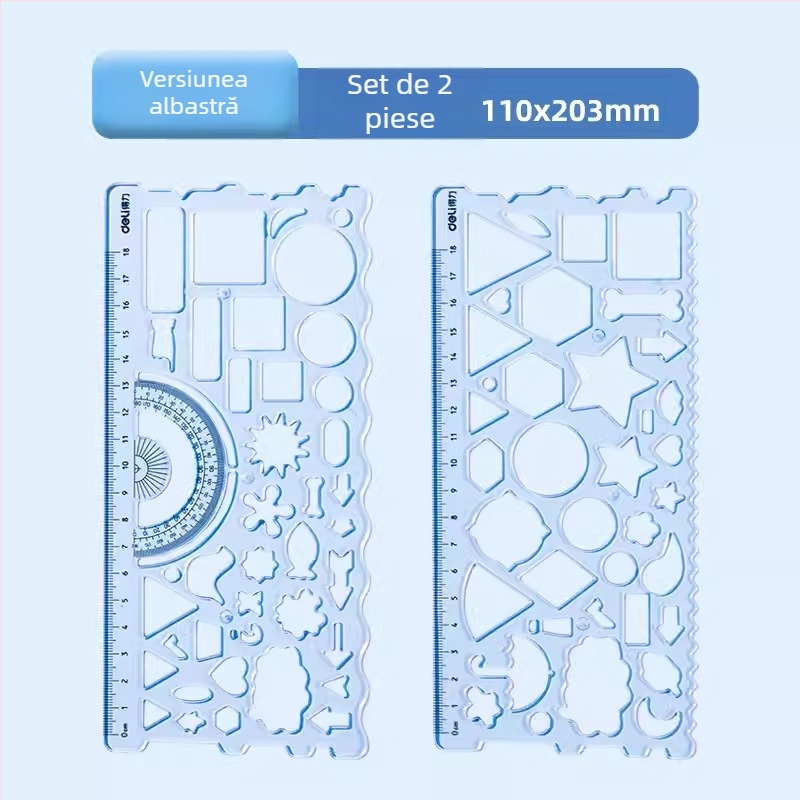 Deli VC118 Set rigle PET cu șablon de desen și ghid geometric, 150 g