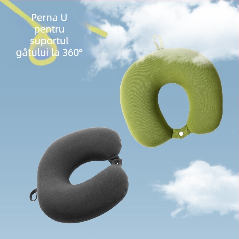 Pernă de gât în formă U, umplură din particule de spumă, țesătură din bumbac 100%, stil modern minimalist, potrivit adulților