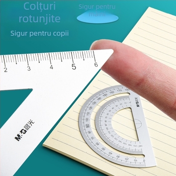 Set de rigle cu centimetri pentru elevi din învățământ primar – include riglă dreaptă, riglă triunghiulară și set plastic de desen