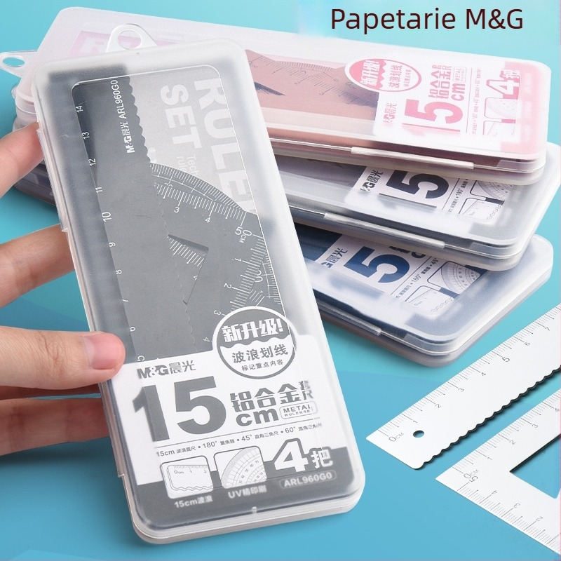 Set de rigle cu centimetri pentru elevi din învățământ primar – include riglă dreaptă, riglă triunghiulară și set plastic de desen
