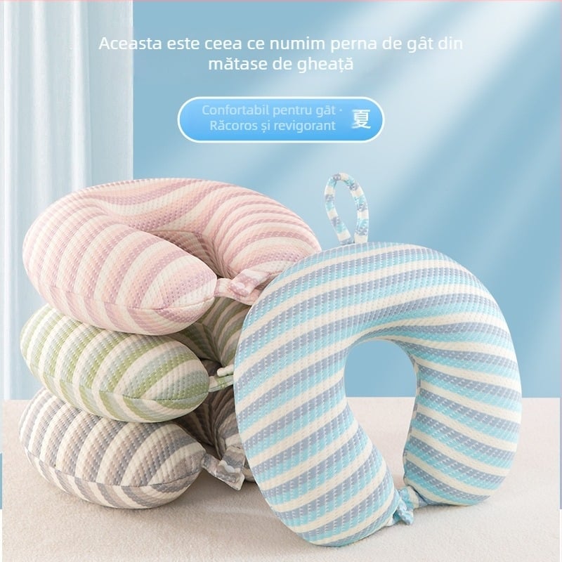 Perne de gât în formă de U, cu spumă cu memorie, țesătură Ice Silk răcoroasă, pentru călătorii