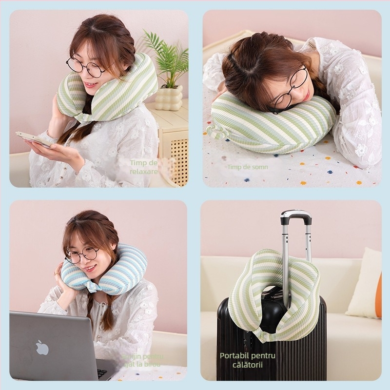 Perne de gât în formă de U, cu spumă cu memorie, țesătură Ice Silk răcoroasă, pentru călătorii