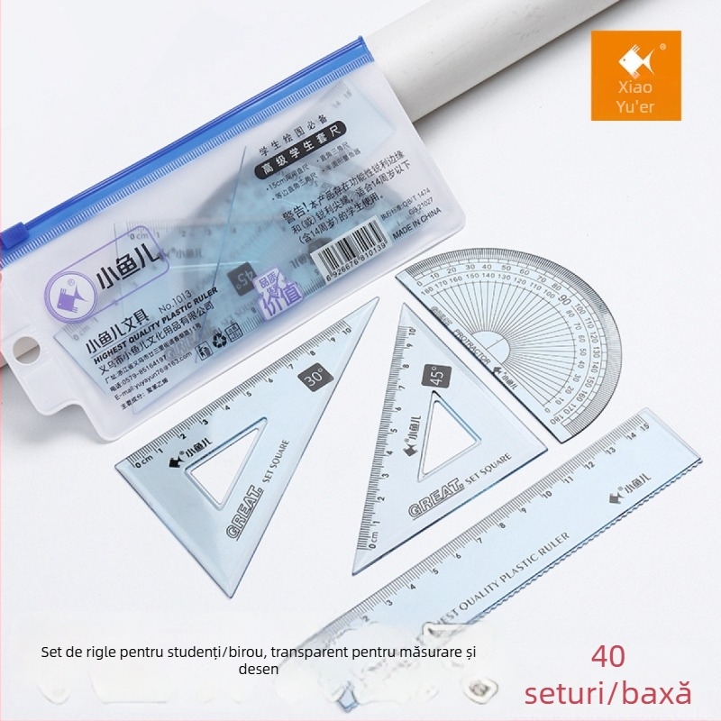Small Fish 1013/1012 Set transparent de rigle din plastic – patru piese, pentru elevi