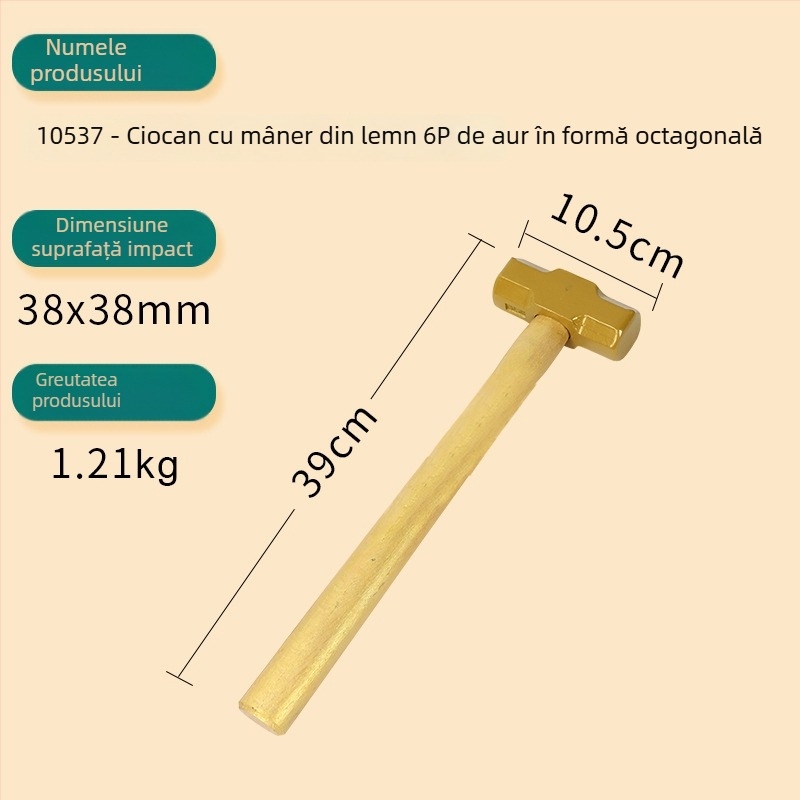 Ciocan de construcții cu cap rotund, mâner din oțel, pentru ceremonie de început norocoasă, design octagonal