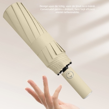 Rain Grace umbrelă complet automată, în trei secțiuni, 12 spițe, cadru din oțel, protecție UV UPF 50+