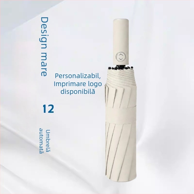 Rain Grace umbrelă complet automată, în trei secțiuni, 12 spițe, cadru din oțel, protecție UV UPF 50+